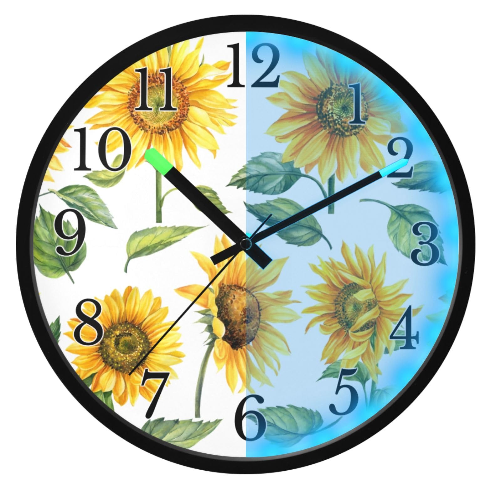 Horloge murale phosphorescente tournesol silencieuse pour chambre