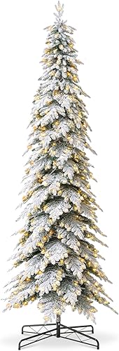 Miniatura 8 de glitzhome Árbol de Navidad artificial de abeto flocado de lujo de 8 pies, árbol de Navidad con bisagras con 450 luces blancas cálidas, tres