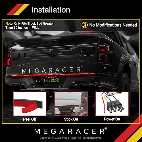 Miniatura 6 de Mega Racer Barra de luz LED para puerta trasera de 60 pulgadas de doble fila para camiones, 5 funciones de freno/funcionamiento, intermitente, 180