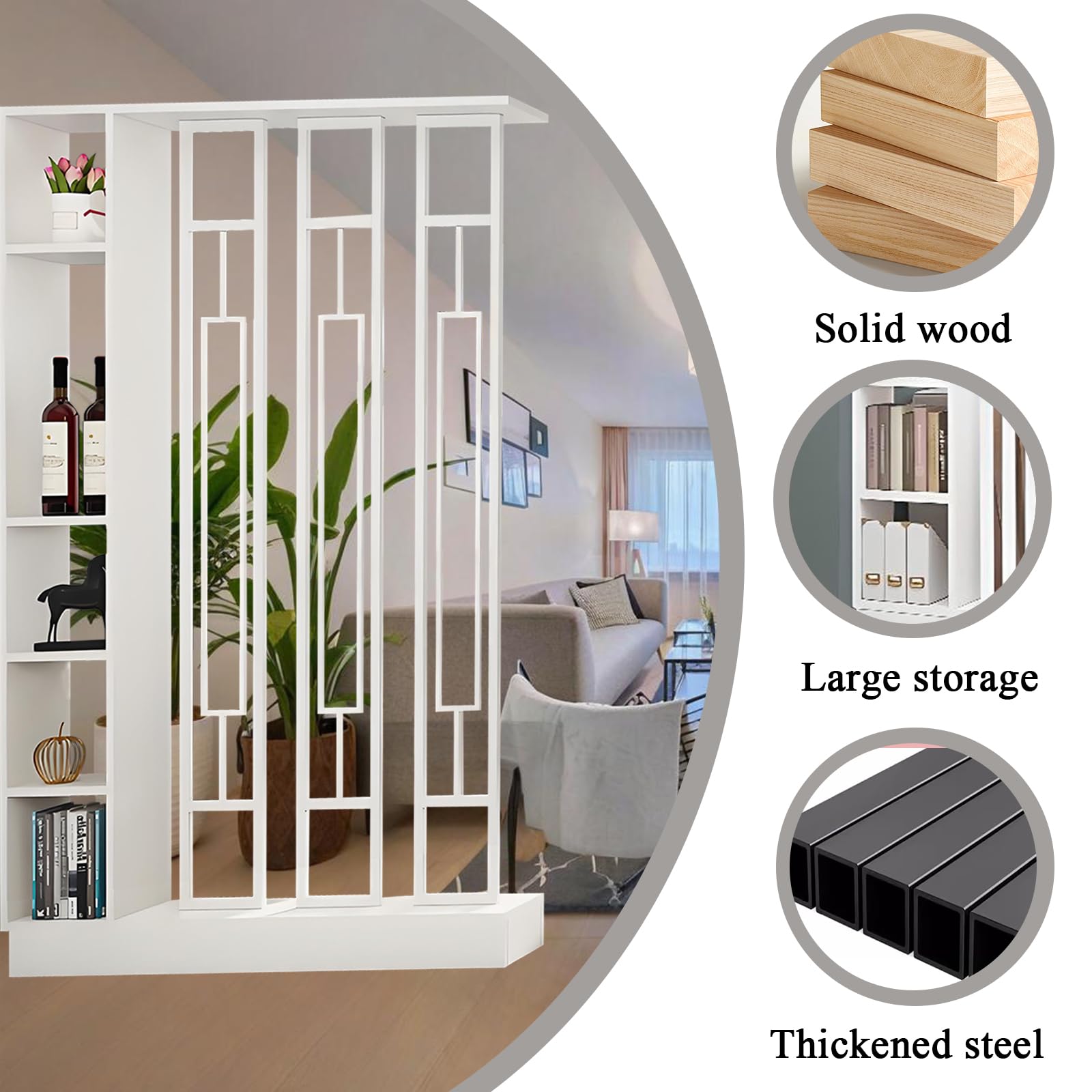 Raumteiler mit Regalen, Trennwand für den Eingangsbereich, Säule vom Boden bis zur Decke – freistehender Raumteiler mit Ablagefach, freistehende Dekoration für Schlafzimmer (C White + White, 120cm)