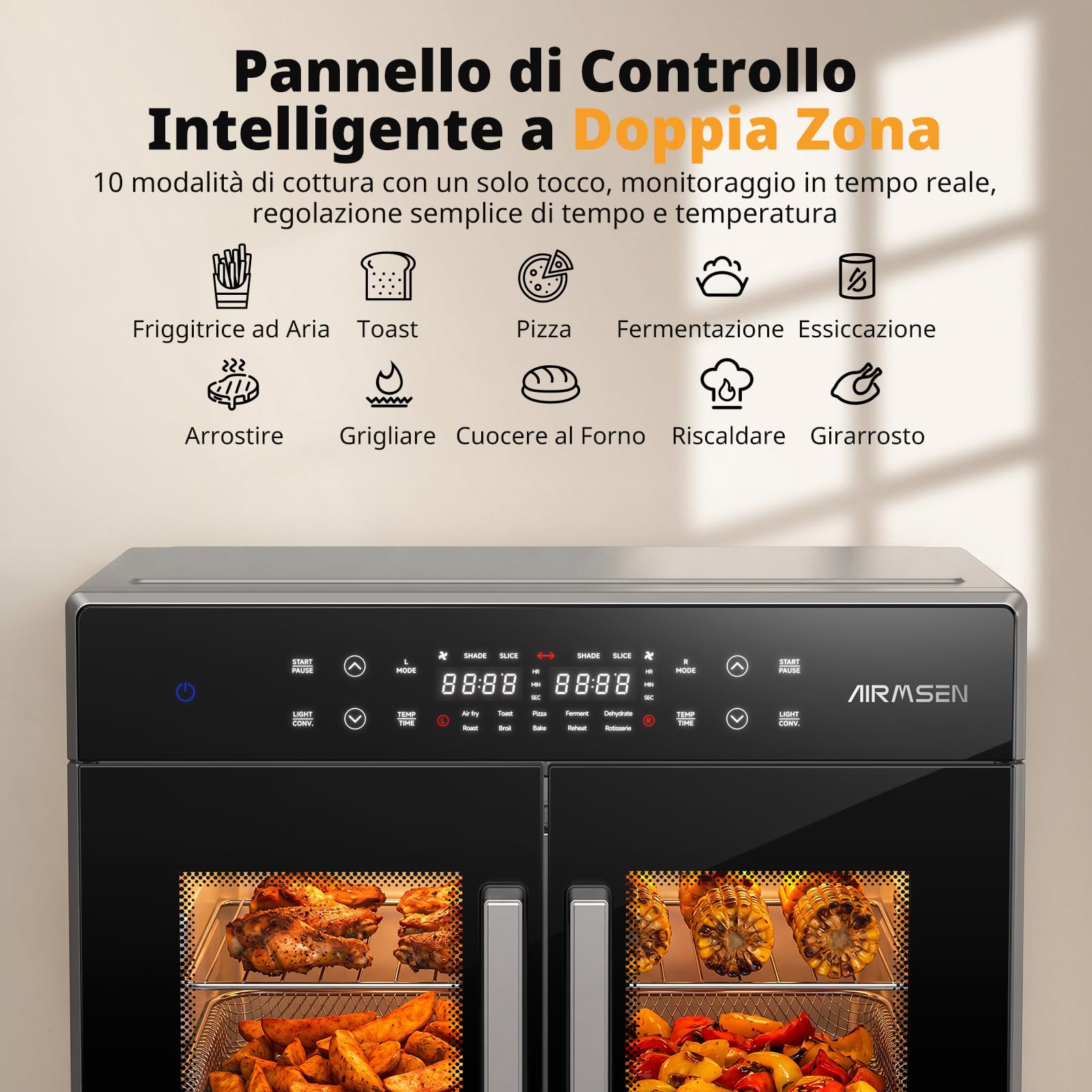 AIRMSEN Forno Friggitrice ad Aria Doppia Porta, 10-in-1 Multifunzione, 30L