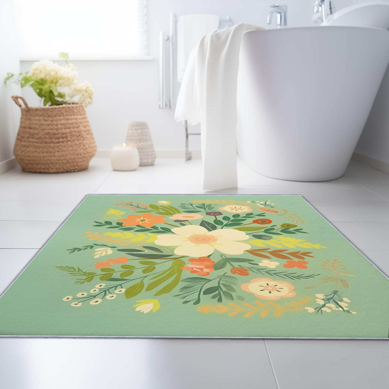 Alfombra para Sala de Estar 80 x 150 cm – Retro Natural a Base de Plantas Alfombra para Dormitorio Lavable a Máquina, Suave y Antideslizante Esponjosa para Habitación Infantil Verde