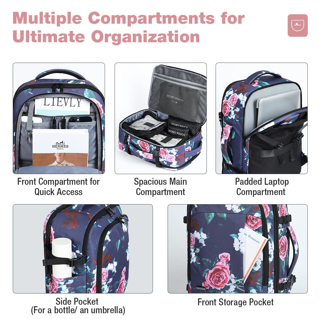 Lekespring Zaino Ryanair 40x20x25 - Zaino da Viaggio Aereo Bagaglio a Mano per Donne e Uomini, Bagaglio a Mano 40x20x25 Ryanair, Borsa Cabina con 6 Sacchetti Organizzatori per Scuola D'affari Casual