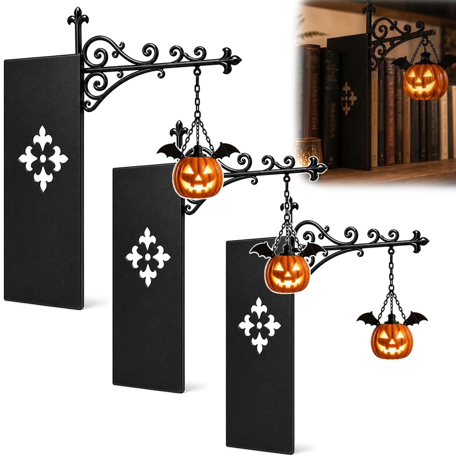 Library Lantern Mini Bookshelf Lamp-Cute Black Hat Ghost Book Light (Pumpkin,2)