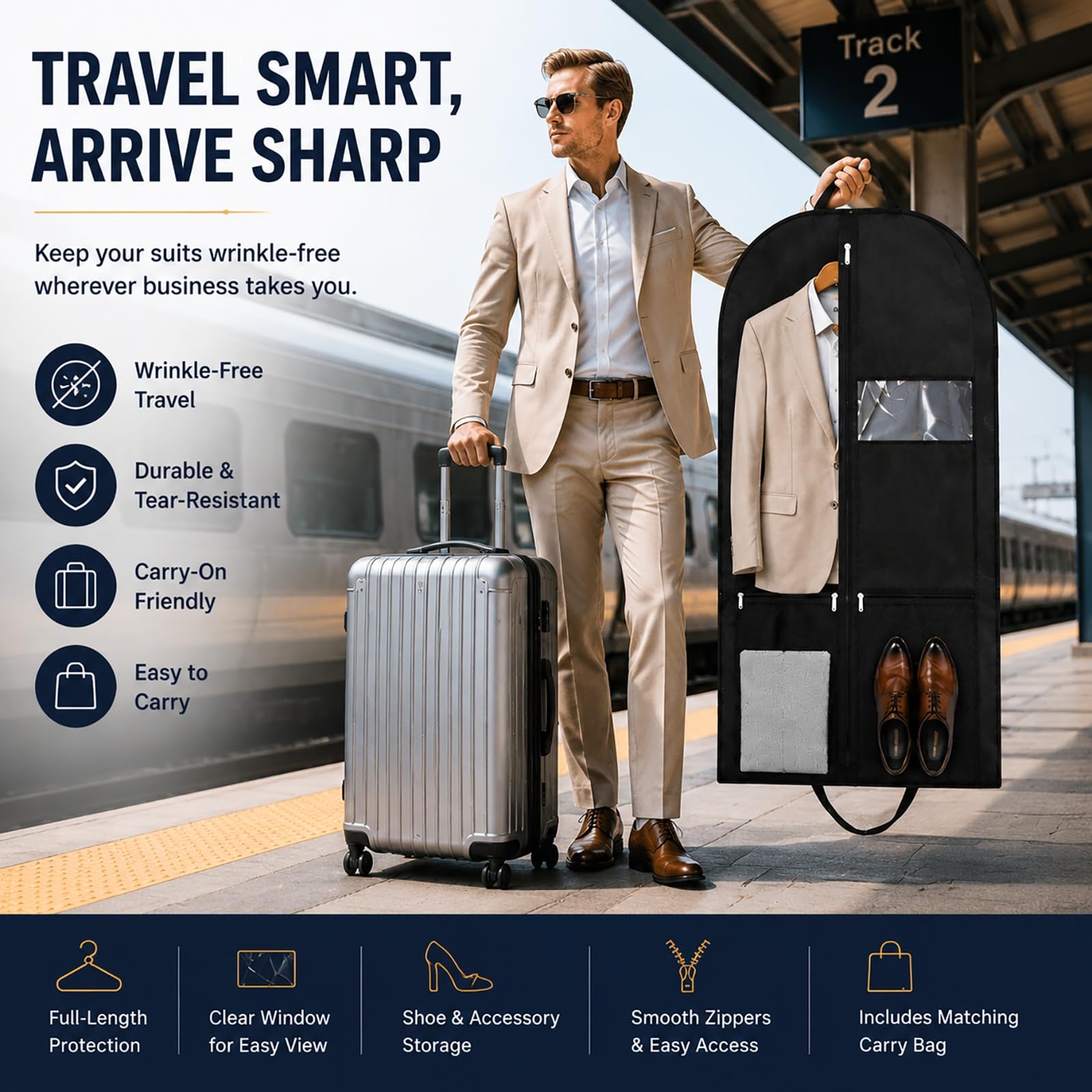 CYD Borsa porta abiti da viaggio per uomo, borsa pieghevole, nero, 109,2 cm porta abiti, confezione da 2