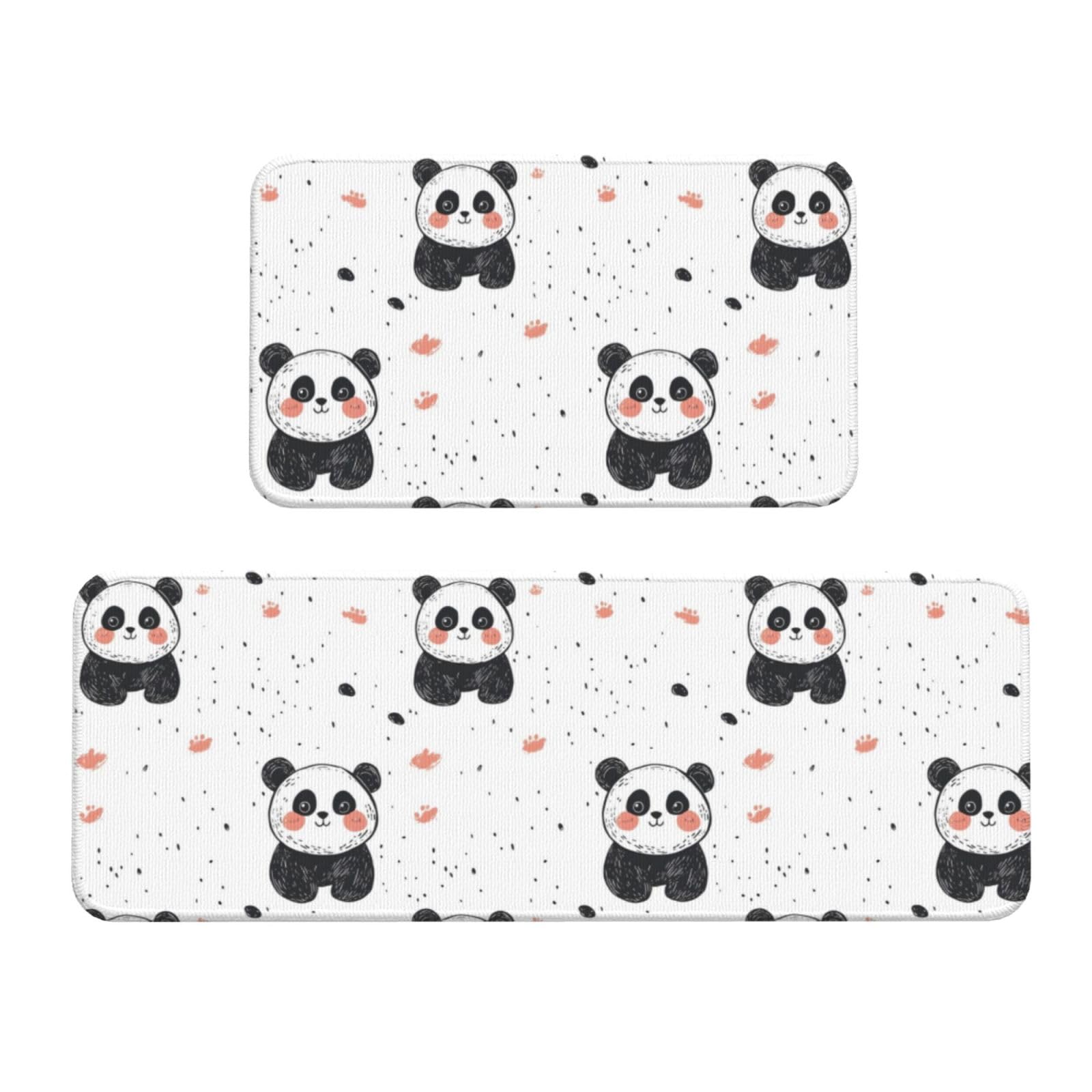 GVYGVY Antifatigue Kitchen Mats for Floor 2 Piece - Cartoon Panda Cute Print Kitchen Rugs Washable, Non Slip Runner Rug Standing Mat for Office/Bathroom/Laundry/Home Decor and Accessories