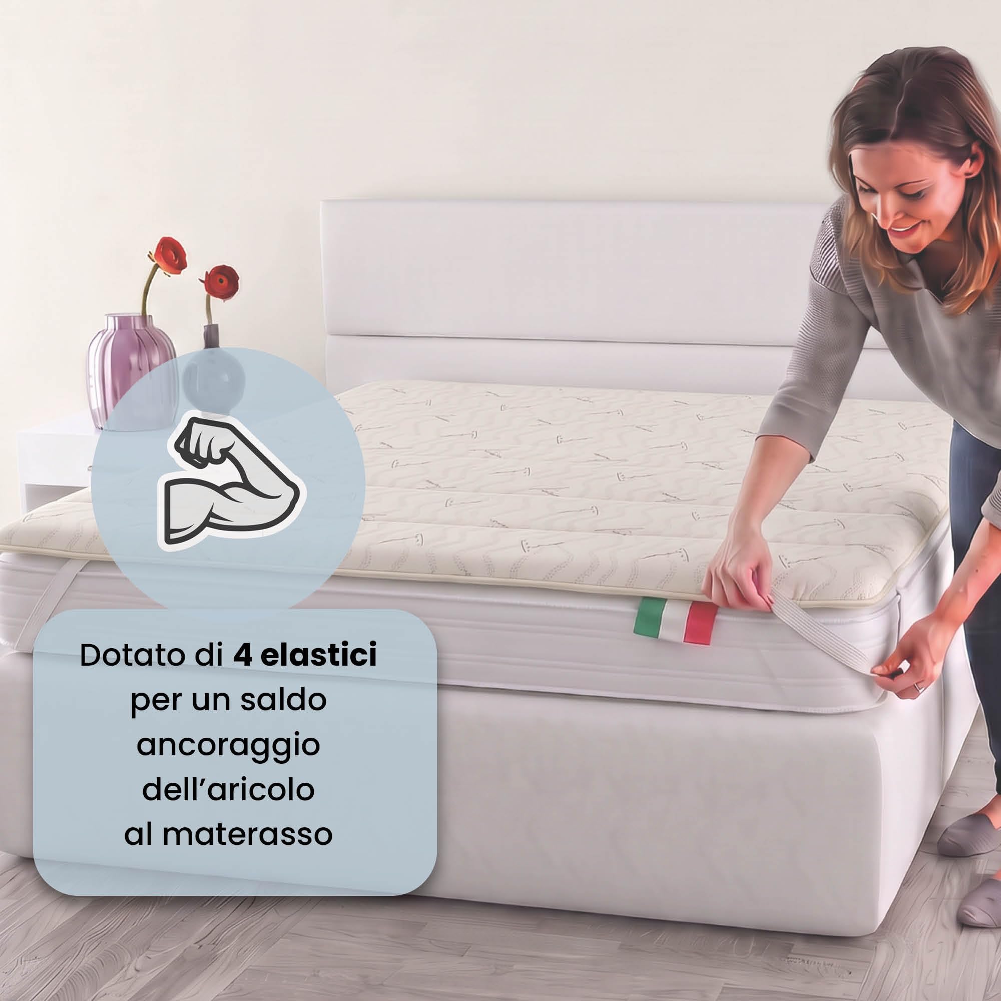 Italian Bed Linen Topper Lino, Imbottito e Trapuntato, Lavabile
