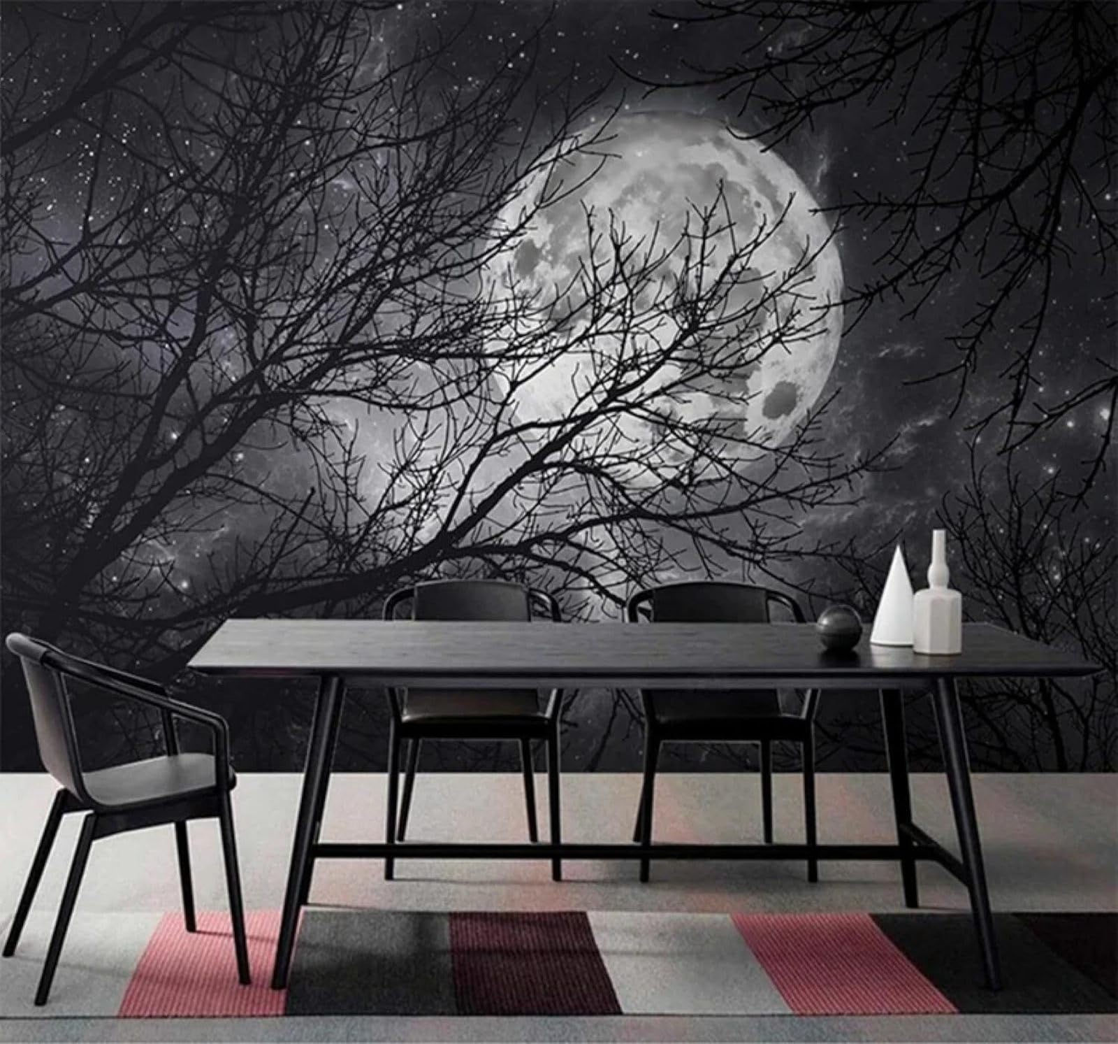 XLMING Three Dimensional Black Branches Moon Night Scene 3D Wallpaper Silky Texture Home Study Office Grey Dining Room Sofa Bedroom Living Room TV Backdrop-350cm×256cm