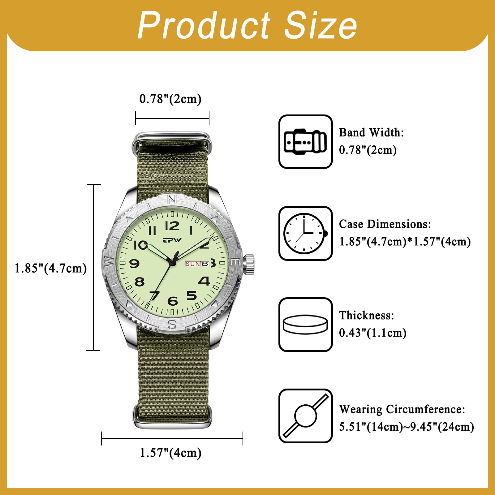 OIDEA Reloj Táctico Hombre Cuarzo: Correa Nylon Negro, Esfera Negro, Grandes Números Árabes, Fecha Semana, Agujas Luminosas, Bisel Giratorio, Estilo Military Field