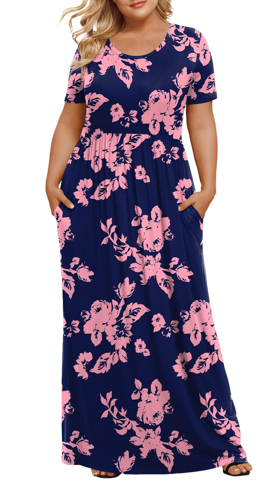 LONGYUAN Women's Plus Size Maxi Dresses Summer Short Sleeve Casual Long Dress 2026 XL-6XL