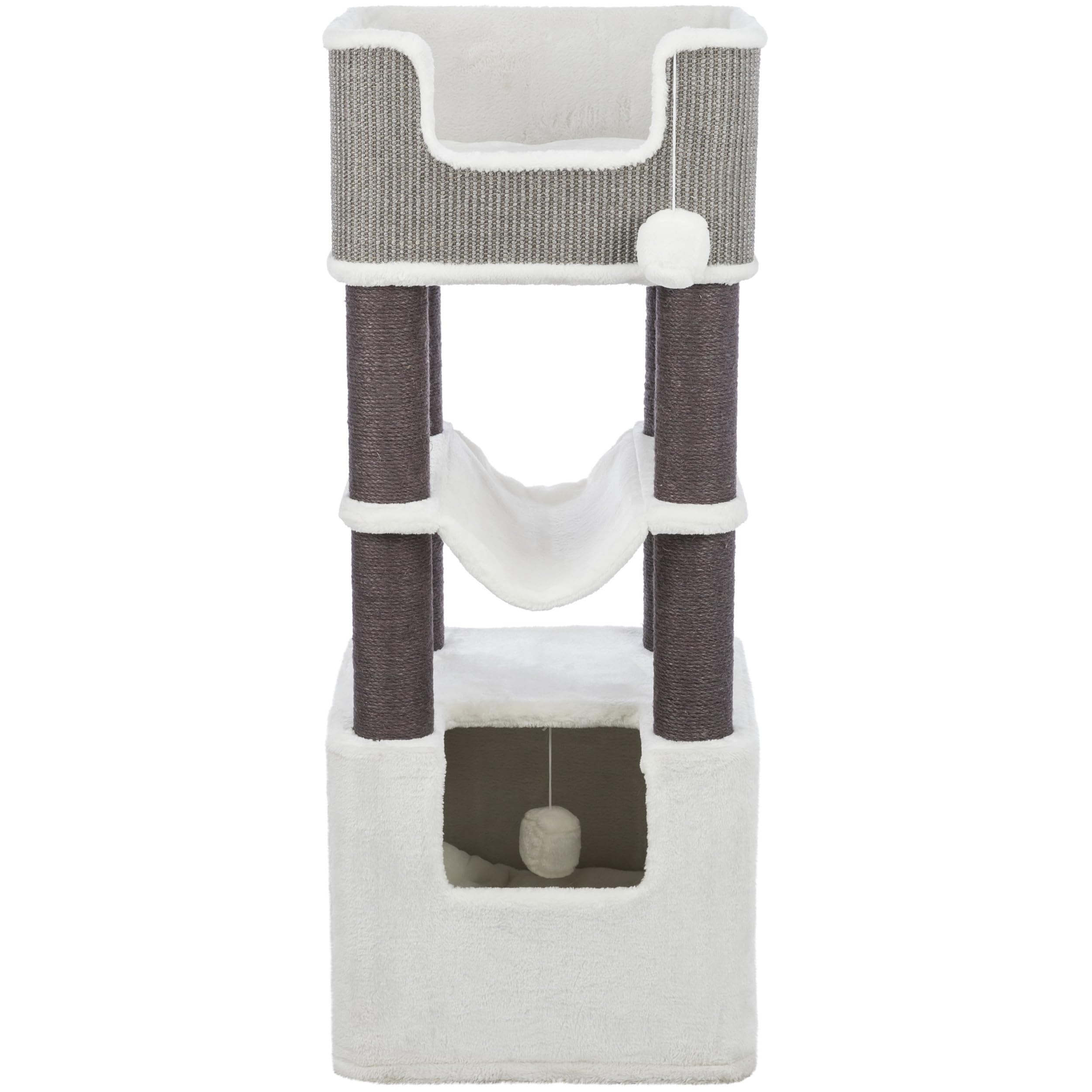 TRIXIE Lucano XXL 43-in Cat Tower, Sisal Scratching Posts, Cat Tree with Plush Condo, Cushions, Dangling Cat Toys, Gray
