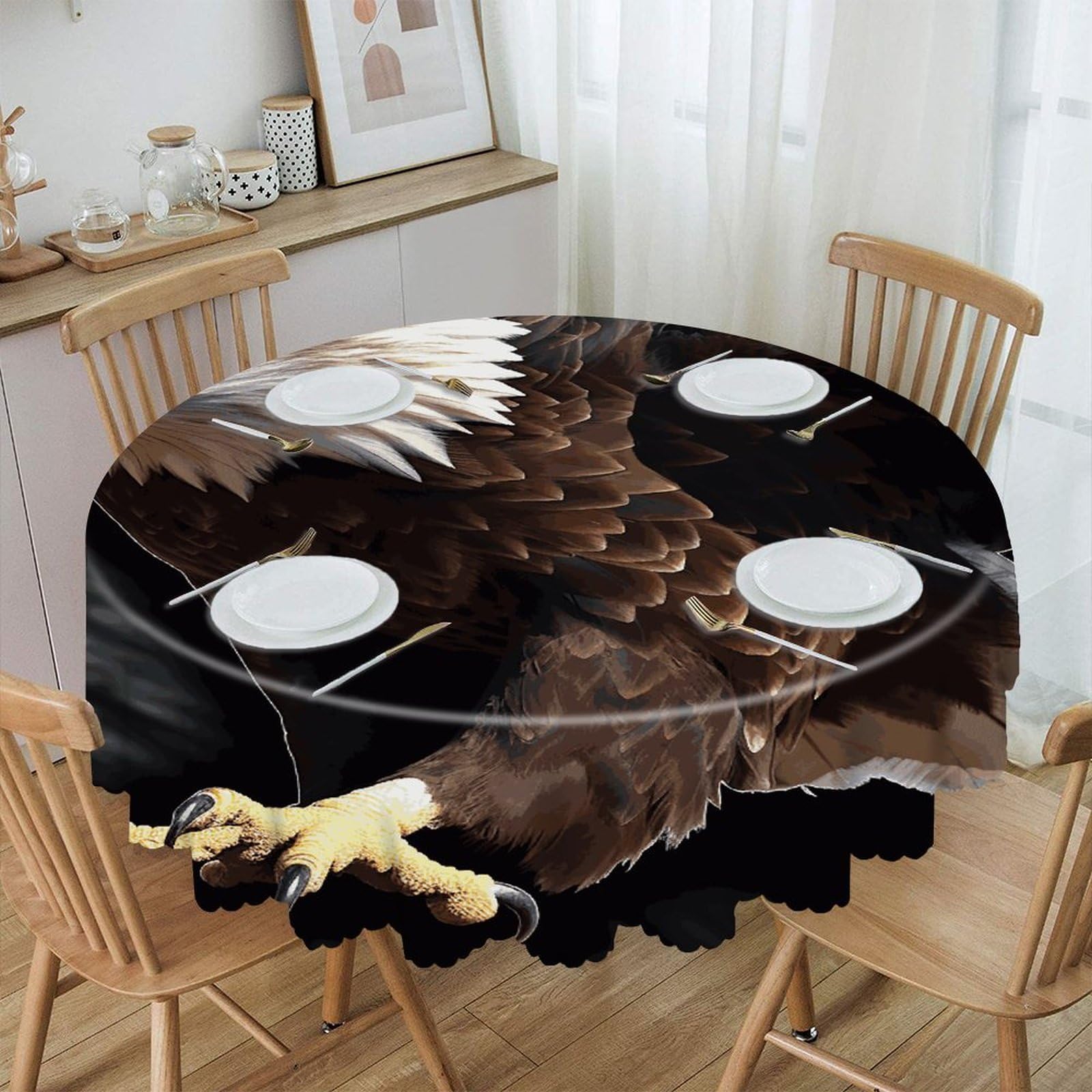 VstaDank an Eagle Round Tablecloth 60 Inch Easy to Clean Circle Table Cover Thick Decorative Round Polyester Table Cloth for Dining Kitchen Party Farmhouse Outdoor