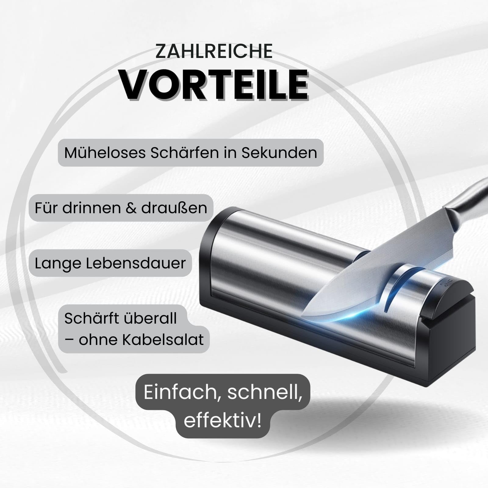 Elektrischer USB Messerschärfer - Diamant Messerschleifer für Grob- & Feinschliff - Sicher & effizient mit 3-Stufen Schärfsystem für Messer & Scheren - Modell 1