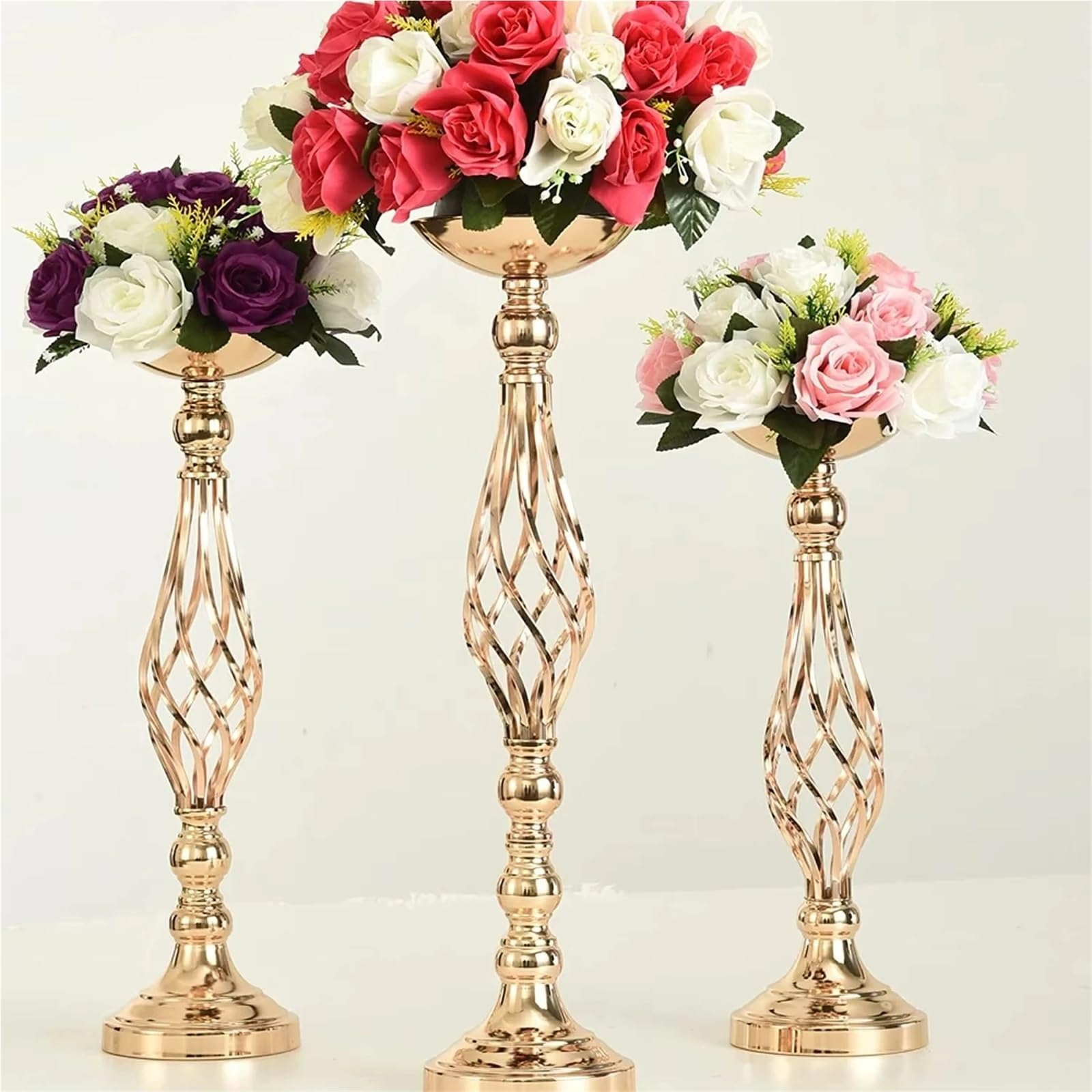 Elegante vaso in metallo, centrotavola, adatto for decorazioni di nozze, feste compleanno in casa(Gold 52cm)