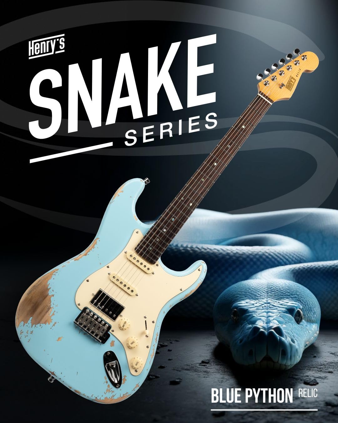 Henry’s ST-1 Python Strat Chitarra Elettrica - Blu - Chitarra Elettrica di Alta Qualità con Corpo in Paulownia - Manico in Acero Tostato - Pickup HSS e Interruttore a 5 Vie