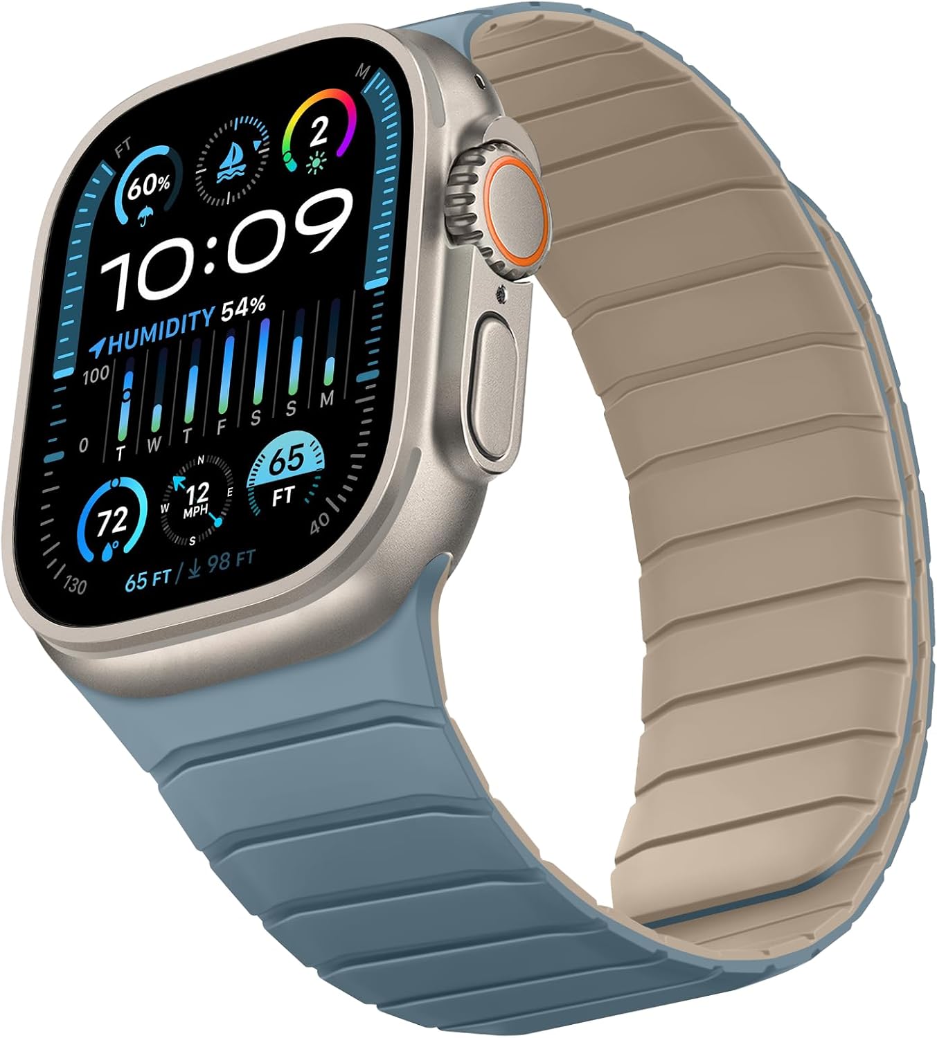 Double Sided Reversible Band Compatible with Apple Watch 49mm 46mm 45mm 44mm 42mm, Magnetic Wristband Soft Silicone Straps for iWatch Ultra 3 2 1 SE Series 11 10 9 8 7 6 5 4 3, Sky Blue Apricot