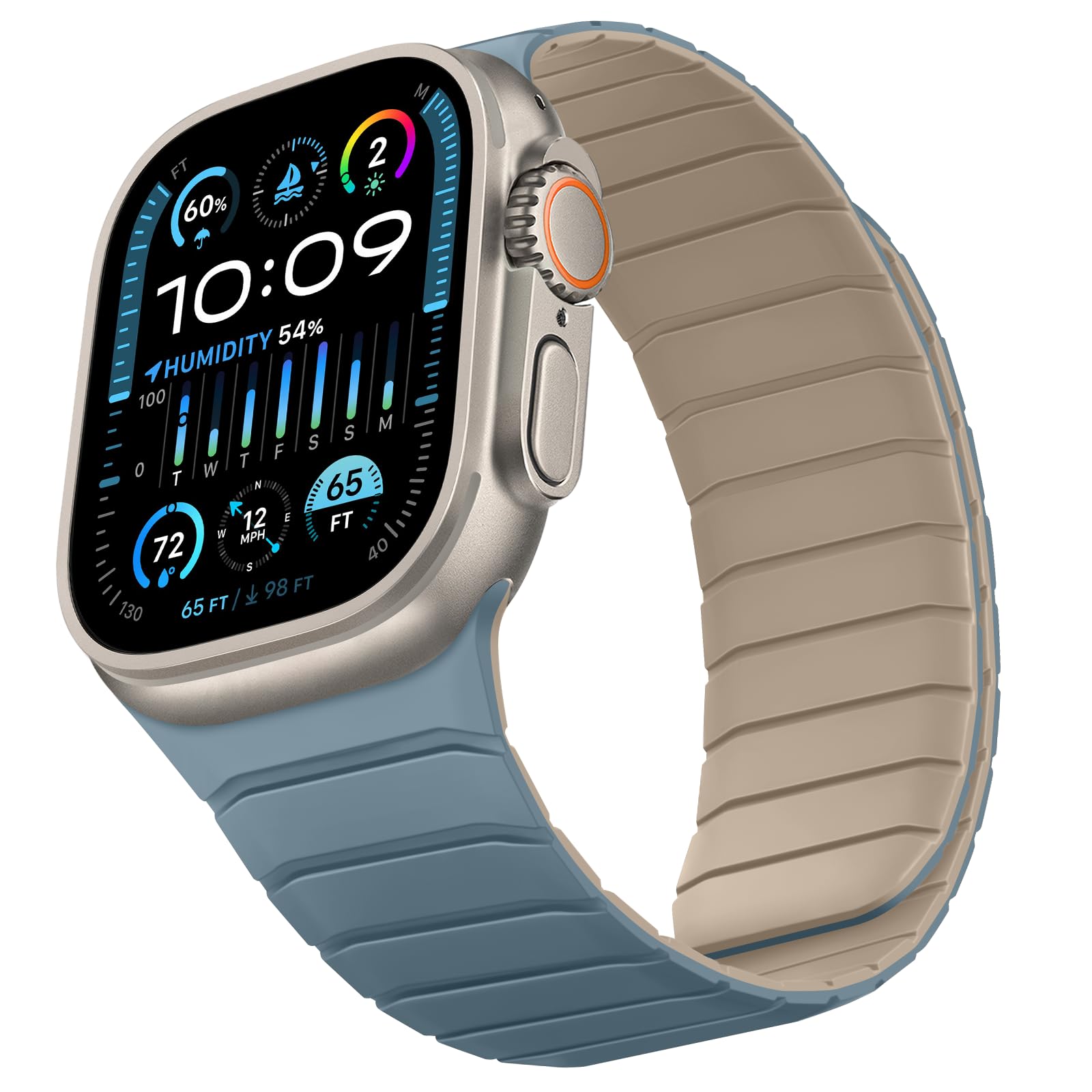Sixmoat Double-Sided Reversible Strap, Compatible Apple Watch 49mm 46mm 45mm 44mm 42mm, Magnetic Wristband Soft Silicone Band for iWatch Ultra 3 2 1 SE Series 11 10 9 8 7 6 5 4 3 2 1, Sky Blue-Apricot