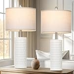 24.5" Modern Ceramic Table Lamps for Living Room ，Farmhouse Nightstand Lamps Set of 2 with White Linen Shade Office Reading Lamp ，Bedroom Lamps for Bedside End Table, Bedroom, Living Room, White