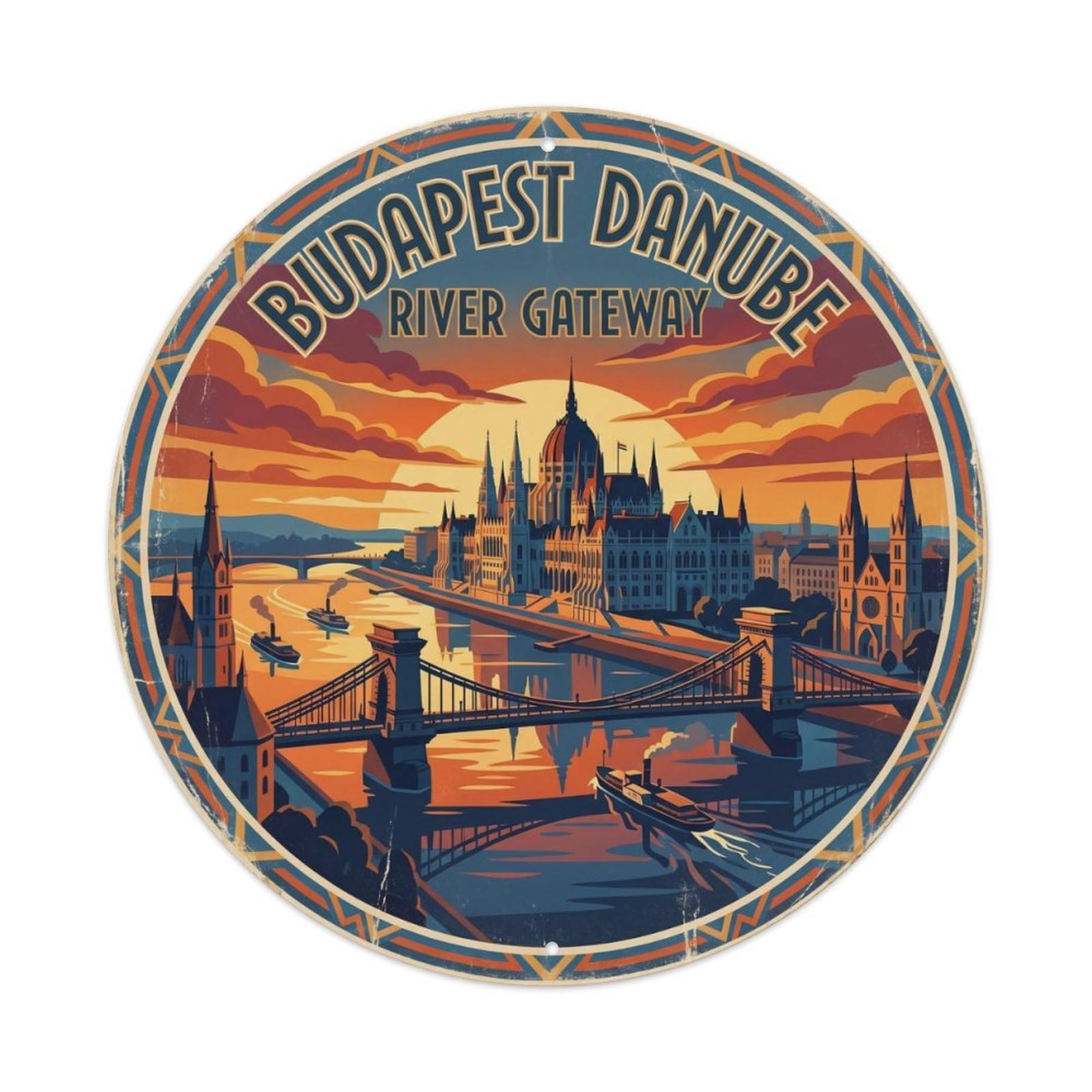Vintage Travel Budapest Danube Metal Tin Sign