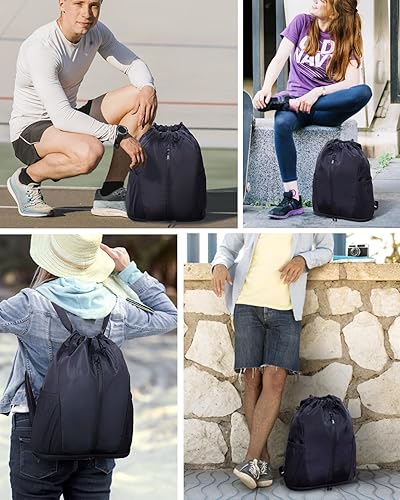Miniatura 9 de sportsnew Mochila deportiva con cordón y compartimento para zapatos, mochila de cuerda para mujeres y hombres, bolsa con cordón resistente al agua