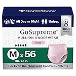 NorthShore GoSupreme Overnight Incontinence Underwear, 8-Hour Pullup Style, Medium, 56 Count Case, Pink, 30-40 inches, Unisex Adult Diapers
