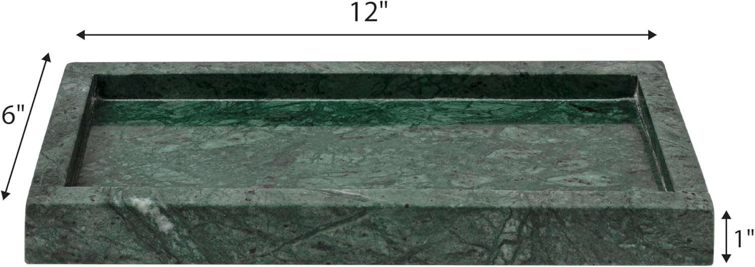 happimess TRY4001F Luxe Stone 12" x 6" Classic Minimalist Rectangular Marble Bathroom Countertop Tray for Storage,Decoration, Display, Coffee Table or Serving Food, Green