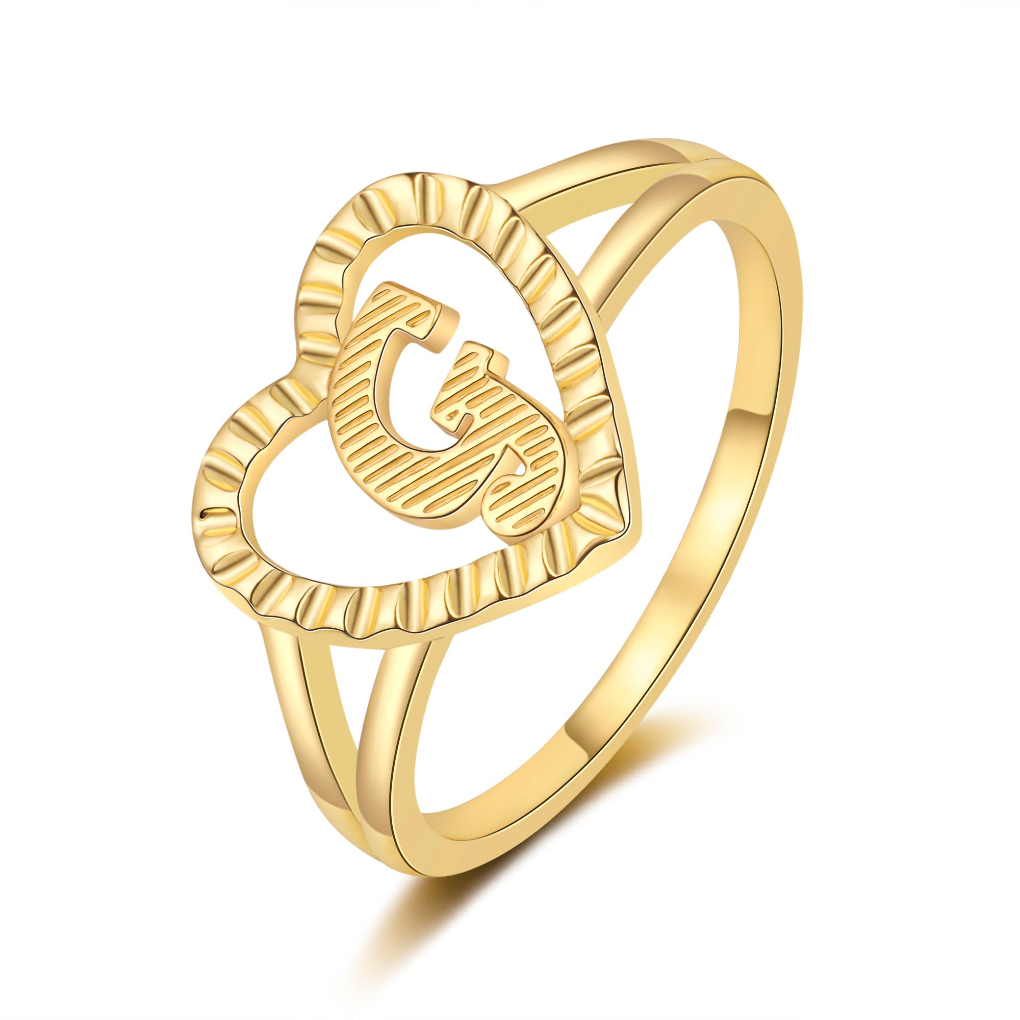 RLMOON Gold Initial Ring for Women Non Tarnish Vintage Initial Heart Ring