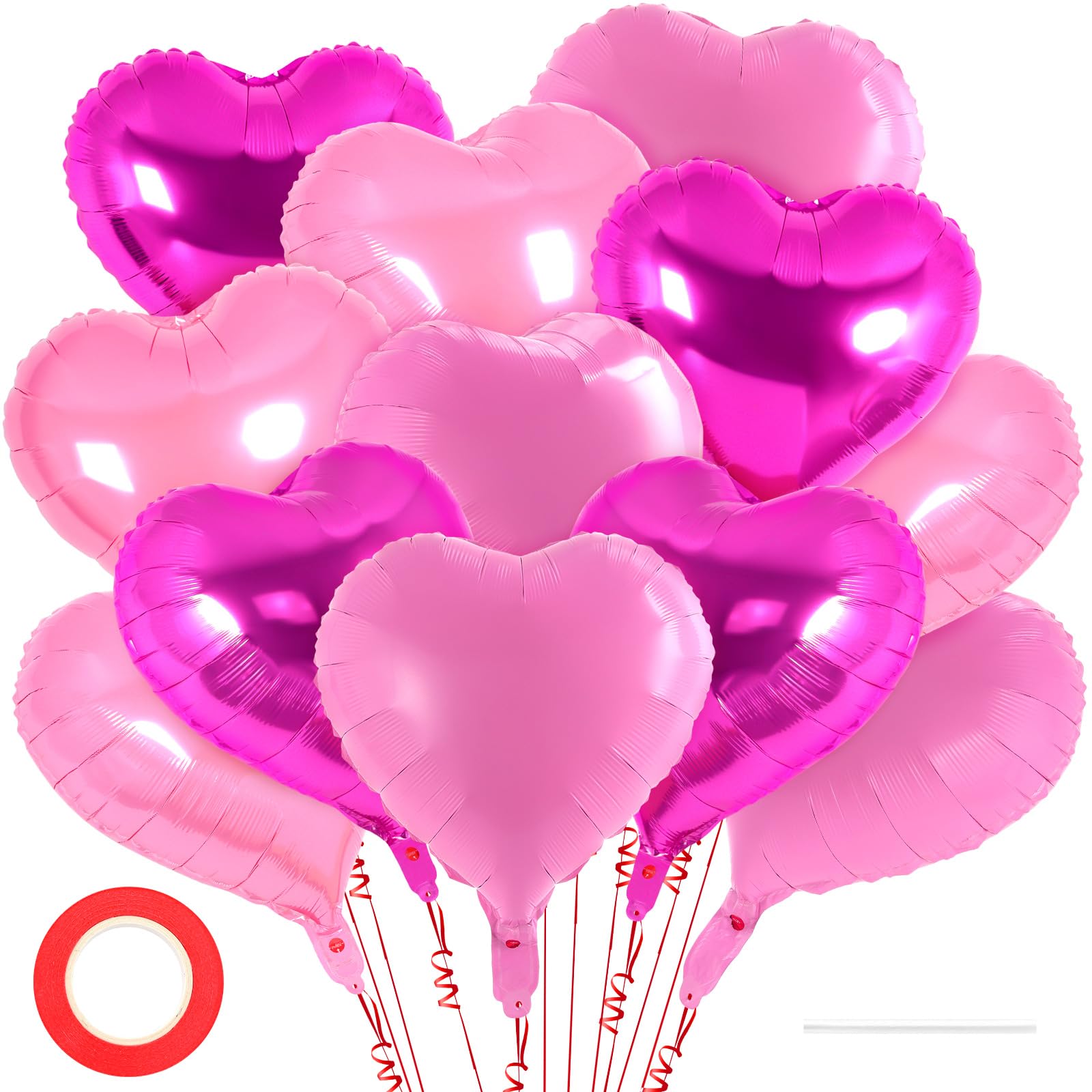 12 Pcs Colorful Heart Balloons,18 Inch Heart Foil Balloons Love Balloon Valentine Balloon for Birthday Party Wedding Engagement Party Baby Shower Valentine Day Decorations
