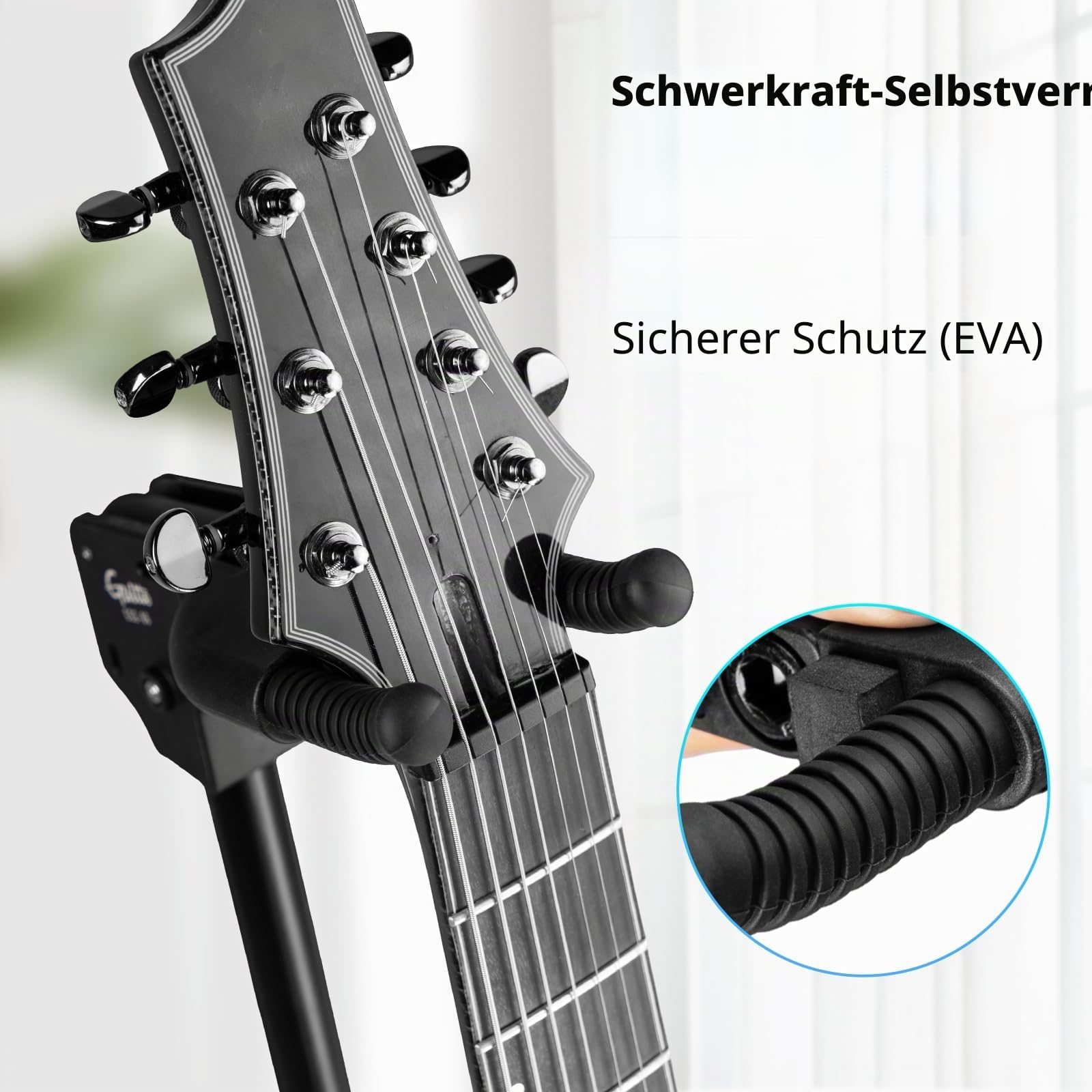 GUITTO Gitarrenständer - Klappbarer Gitarrenständer mit Auto-Lock für Akustikgitarre, E-Gitarre, Bass & Ukulele - Dreibein-Ständer mit Silikon-Schutz, rutschfest, tragbar für Bühne & Reise (GGS-06)