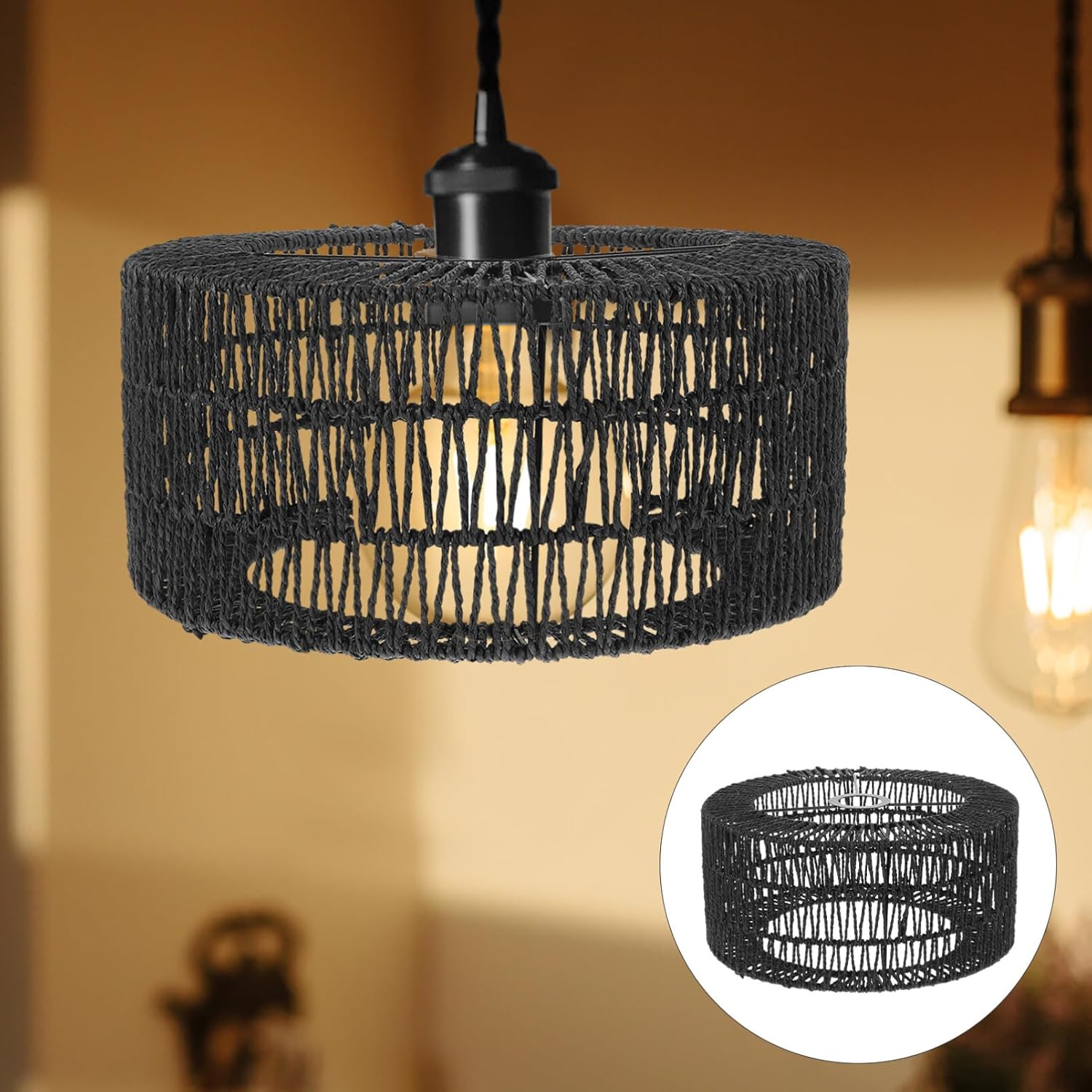 Alipis Hotel Bar Light Cover Straw Rope Hanging Lampshade Ceiling Light Cover