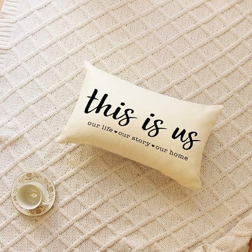 Miniatura 2 de Ogiselestyle Fundas de almohada de granja con frase "This is us" de 12 x 20 pulgadas, fundas de almohada lumbares decorativas para el hogar, funda