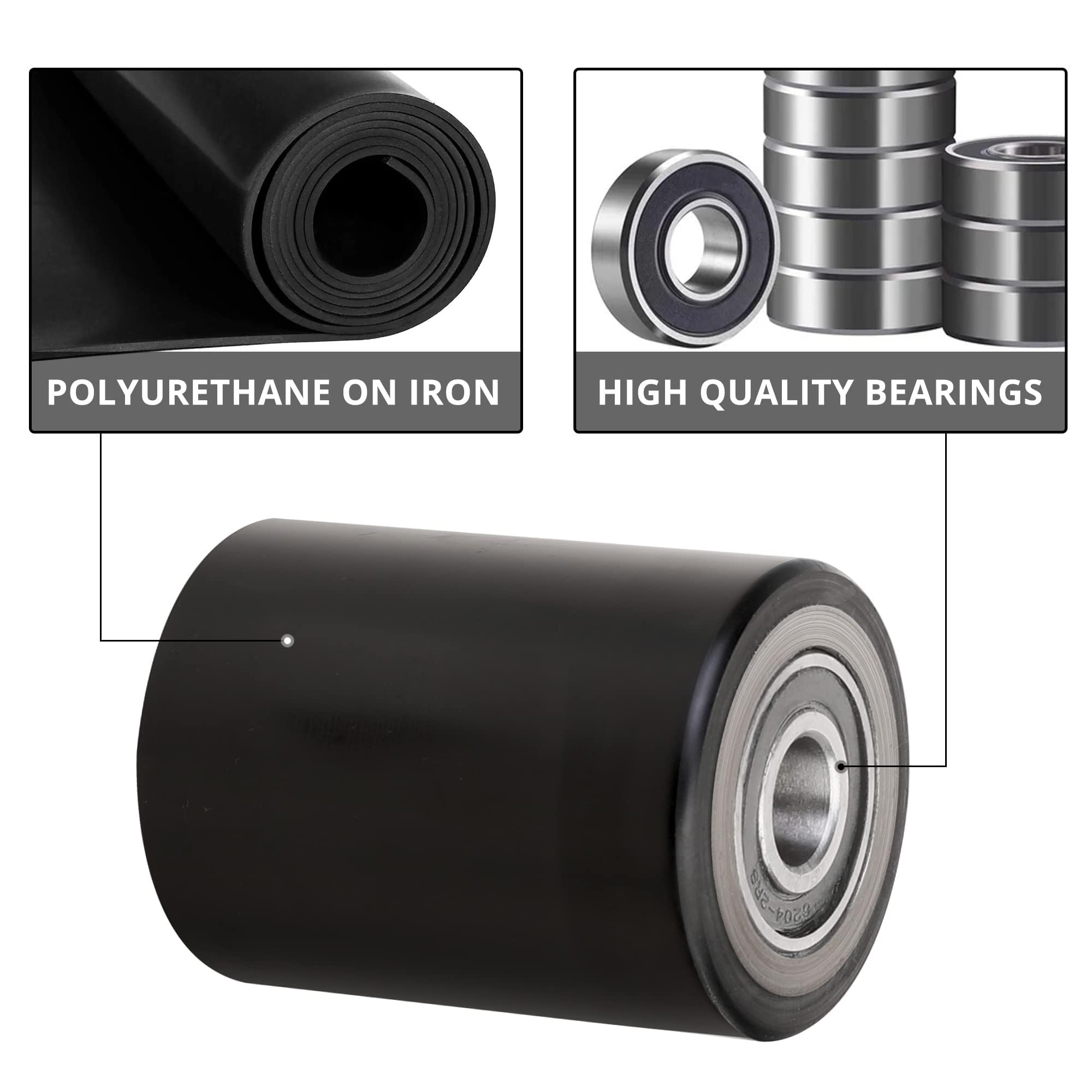 Hromee Pallet Jack/Truck Load Wheels Replacement Full Set with Axles and Entry Exit Roller 3" x 3.75" with 20mm ID Bearings — Amazon image 6