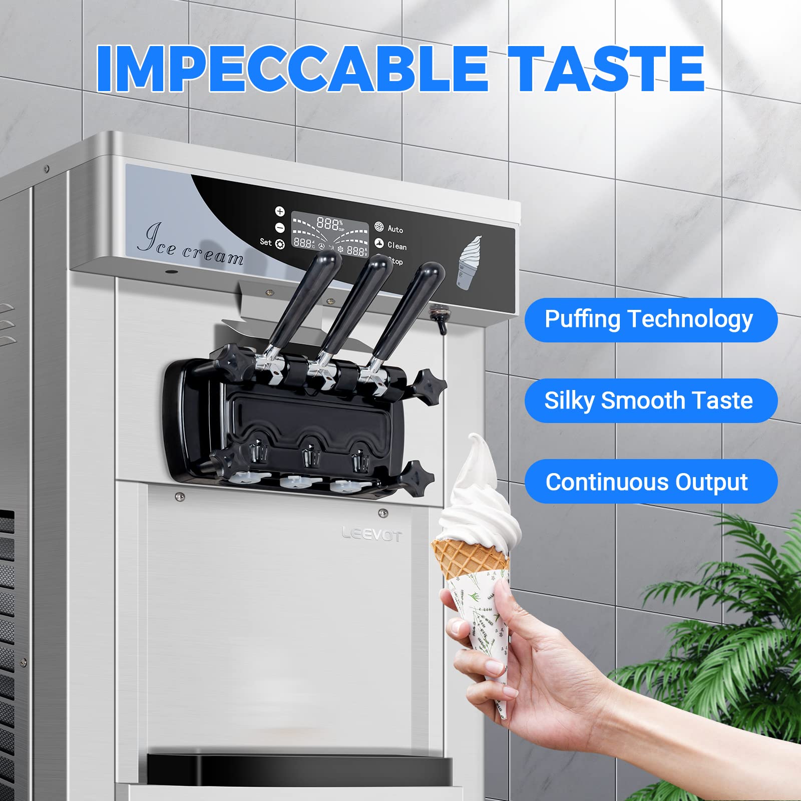 LEEVOT Gelatiera Elettrica Professionale per Gelati, macchina per gelato commerciale 25L/H con compressore di auto-raffreddamento, 12L, pronto in 3-5min, acciaio inox, 1650W, da banco