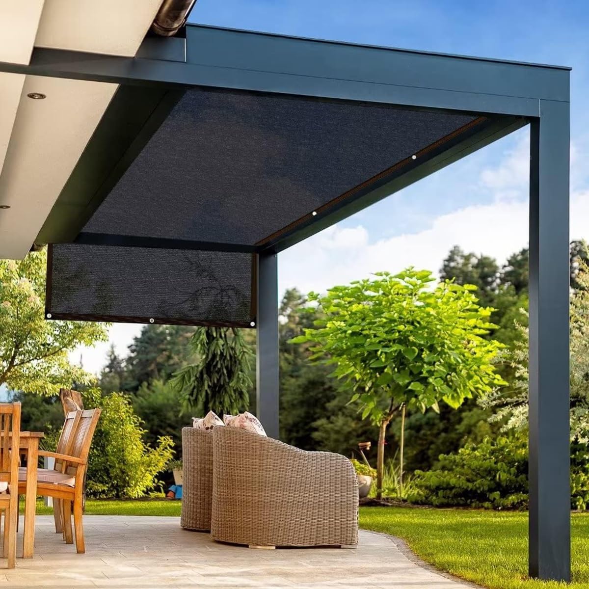 Recular Żagiel z przelotkami, 80% ochrona przed promieniowaniem UV, do ogrodu, roślin Pera, na patio i podwórko (czarny, 2 x 5 m)