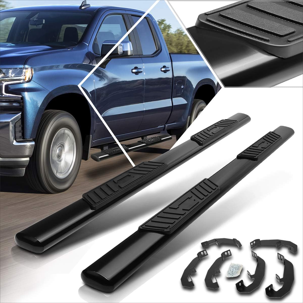 [Pair] 5 Inch Black Oval Nerf Bars Side Steps Running Boards Compatible with Silverado Sierra Extended Cab 19-21