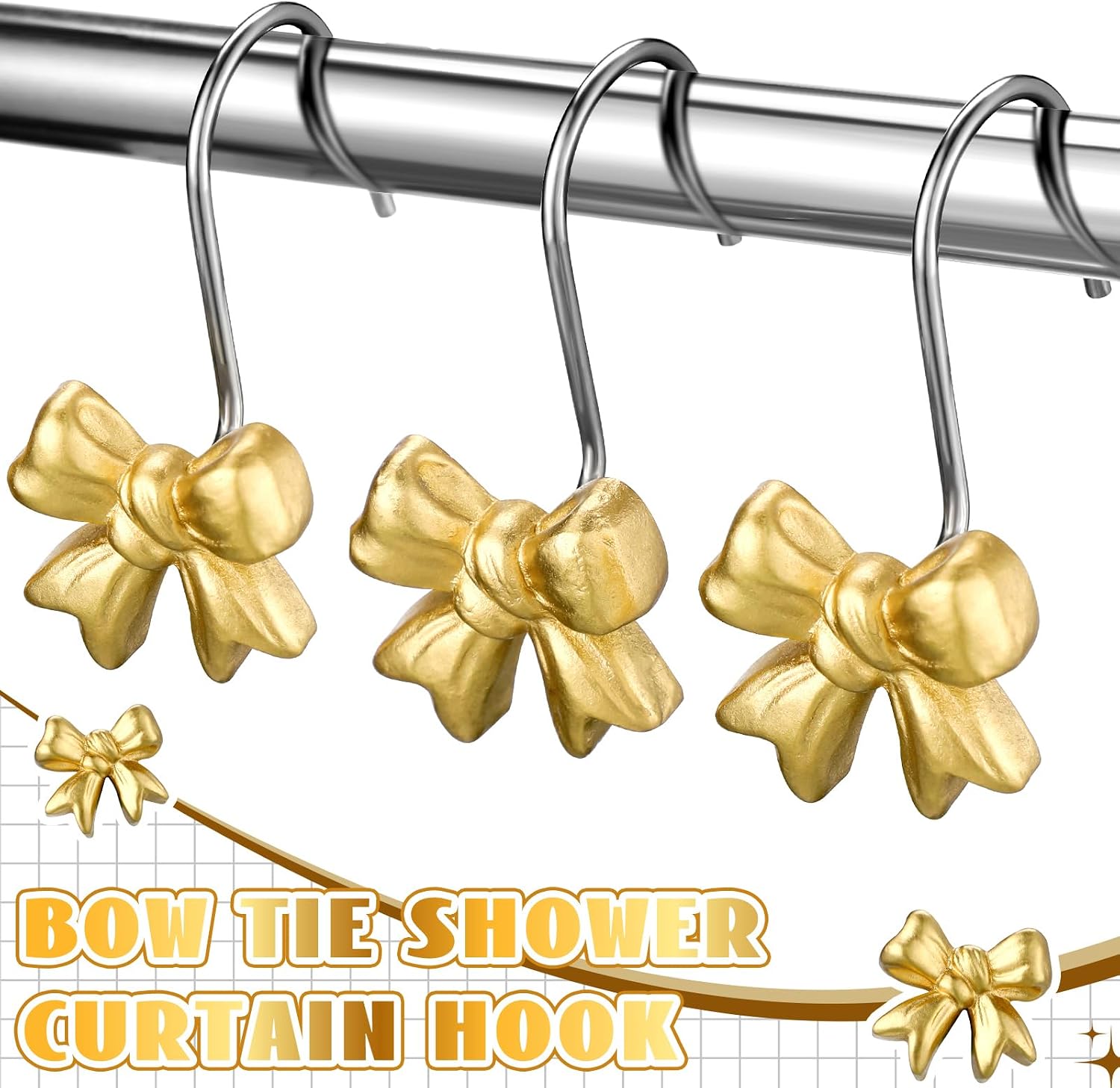 Yaocom 12 Pcs Christmas Bow Shower Curtain Hooks Gold Metal Bathroom Decor image 2