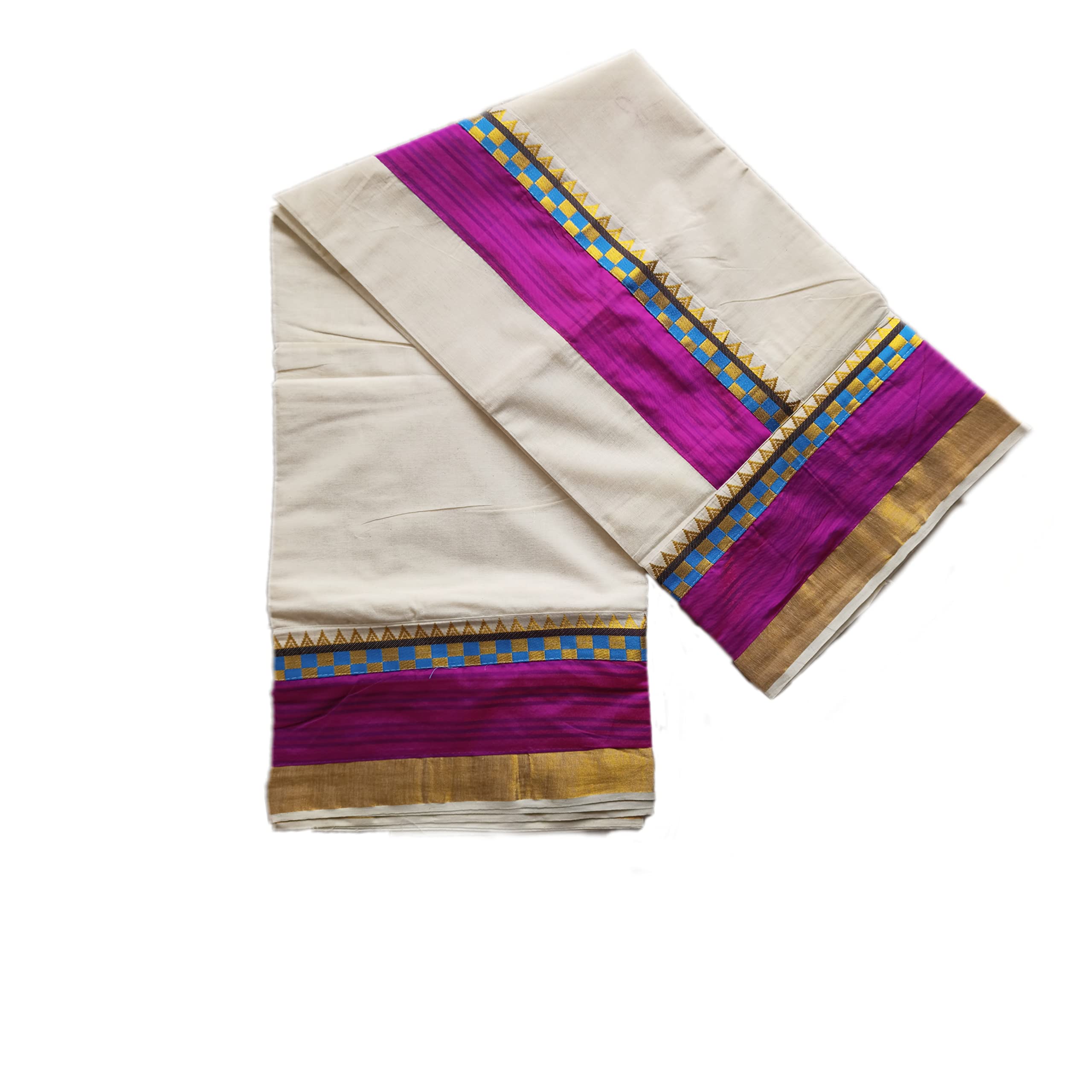 AtexFashion Kiosks White Kerala Kasavu Cotton lace worked Saree with Matching Blouse