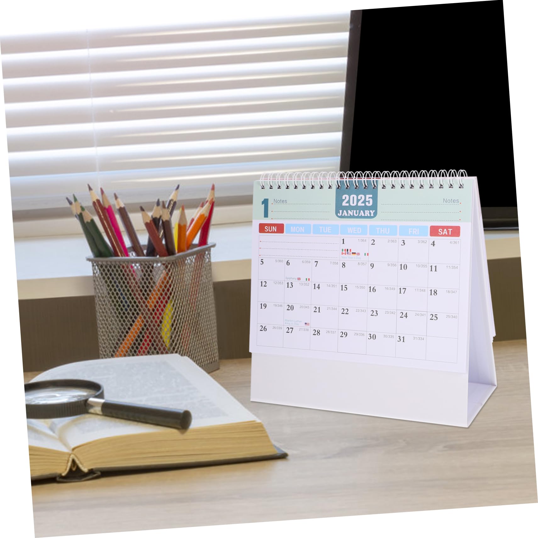 VILLCASE 4stücke Schreibtischkalender Dickem Mit Stabiler Drahtbindung Praktischer Desktop Kalender Für Büro Und Zuhause Monatliche Übersicht Leicht Verstellbar Als