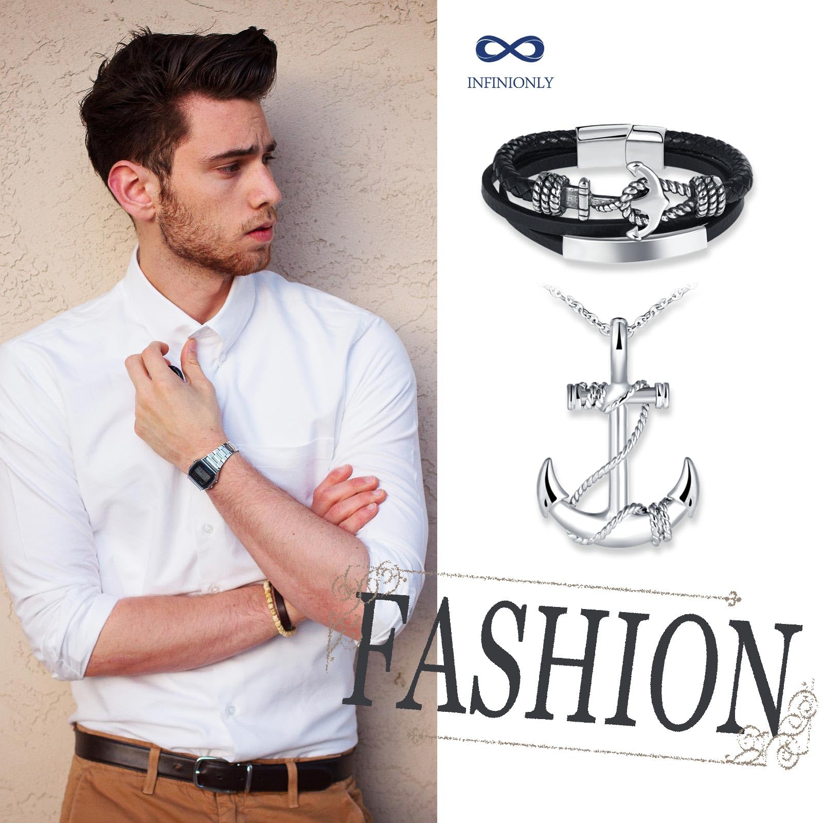 Colliers Pendentif Ancre Créatif en Acier Inoxydable Hommes Garçons Vintage Bracelets Noir Tressé en Cuir Multicouche de Ancre pour Adolescents Bijoux Parures