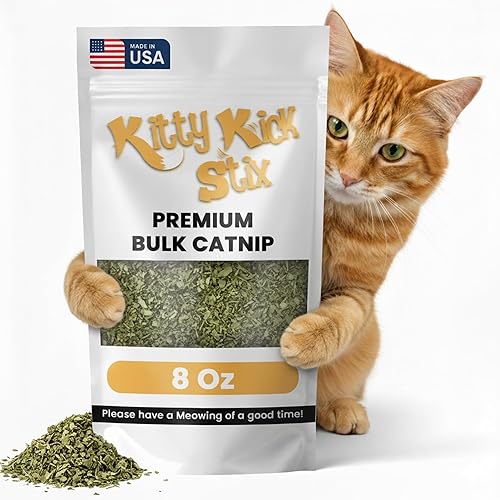 Kitty Kick Stix Hierba gatera a granel de alta calidad fabricada en Estados Unidos, 100% natural, la mejor hierba gatera para gatos, pezón de gato