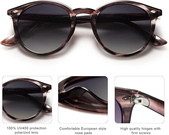 SOJOS Retro Round Polarized Sunglasses SojoS high quality TAC polarized lenses can filter out sunlight reflected glare and protect your eyes from long term damage by blocking harmful UVA and UVB rays.
