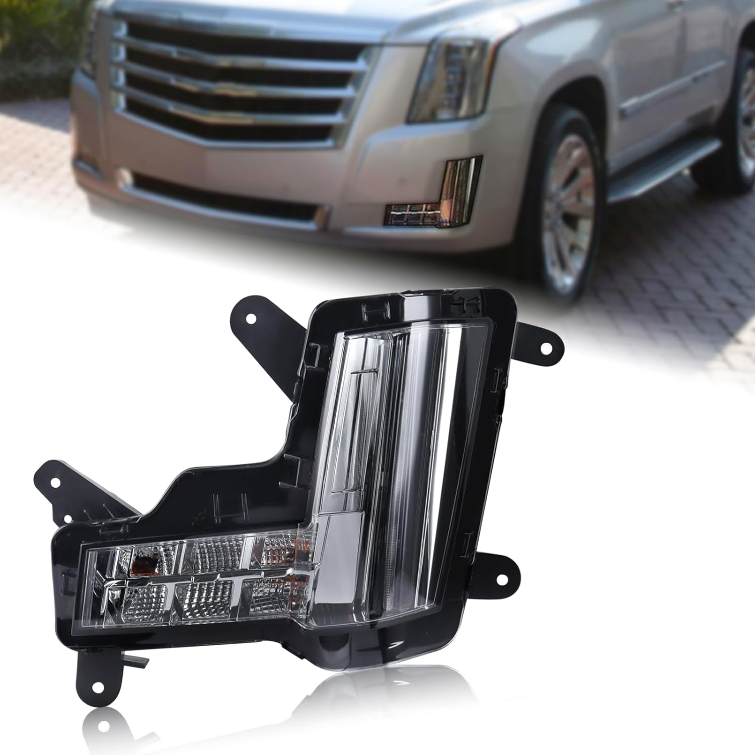 LED Fog Light Turn Signal Light WITH CRASH IMMINENT BRAKING Assembly Compatible for 2015-2020 Cadillac Escalade ESV Daytime Running Light DRL Left Driver Side 84575577 GM2530139