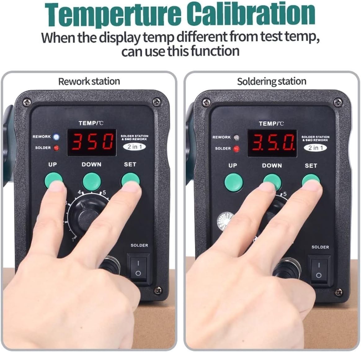 2 in 1 Rework Station, SMD Soldering Station Double Digital Display Cool Hot Air Gun Soldering Iron, 220V