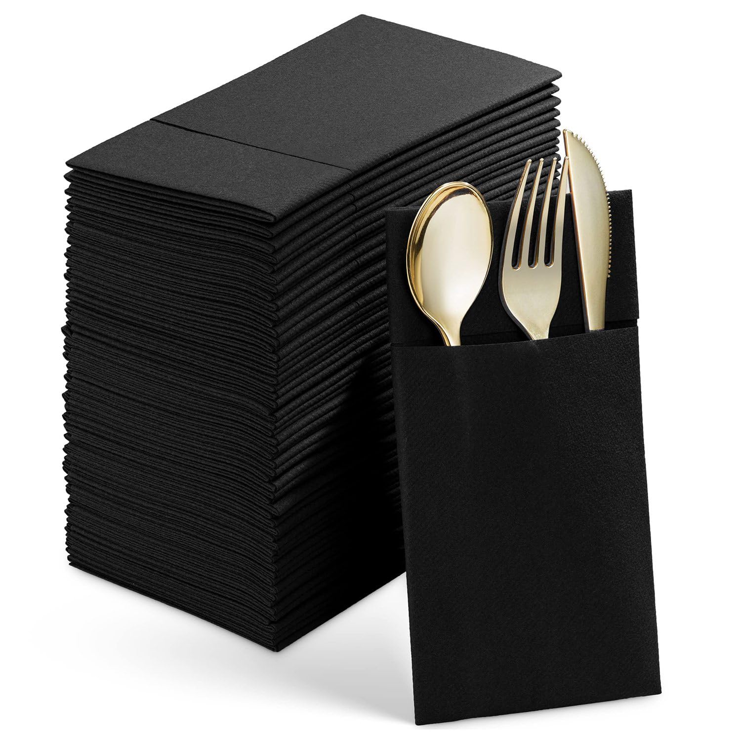 KAMMAK Tovaglioli Di Carta Airlaid Con Tasca - 100 Pezzi Piegati 21.6x10.2 Cm, Aperti 41.9x41.9 Cm - Perfetti Per Matrimoni, Feste, Ristoranti E Cucina