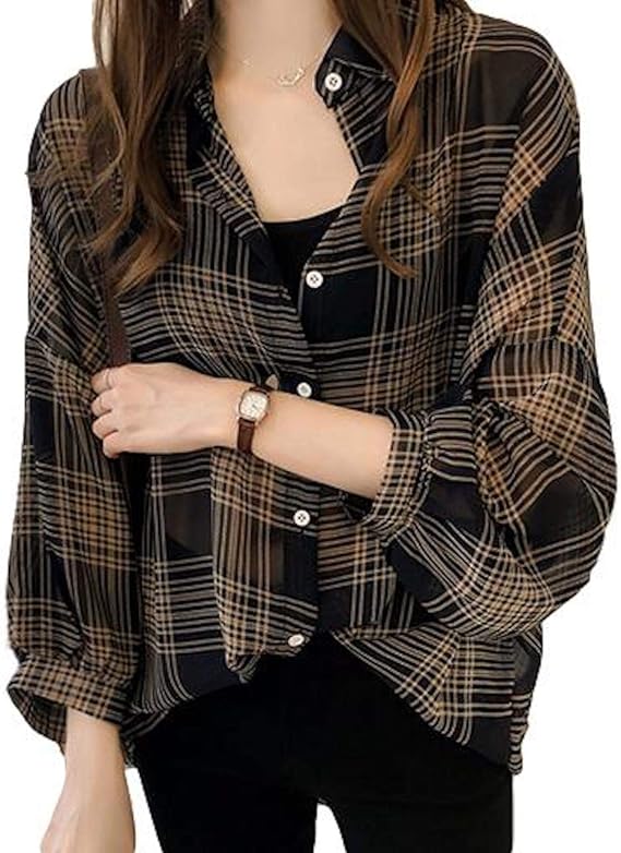 Amazon パンプアップ 長袖 カジュアル シャツ チェック柄 ゆったり バルーン袖 レディース M 3xl シャツ ブラウス 通販