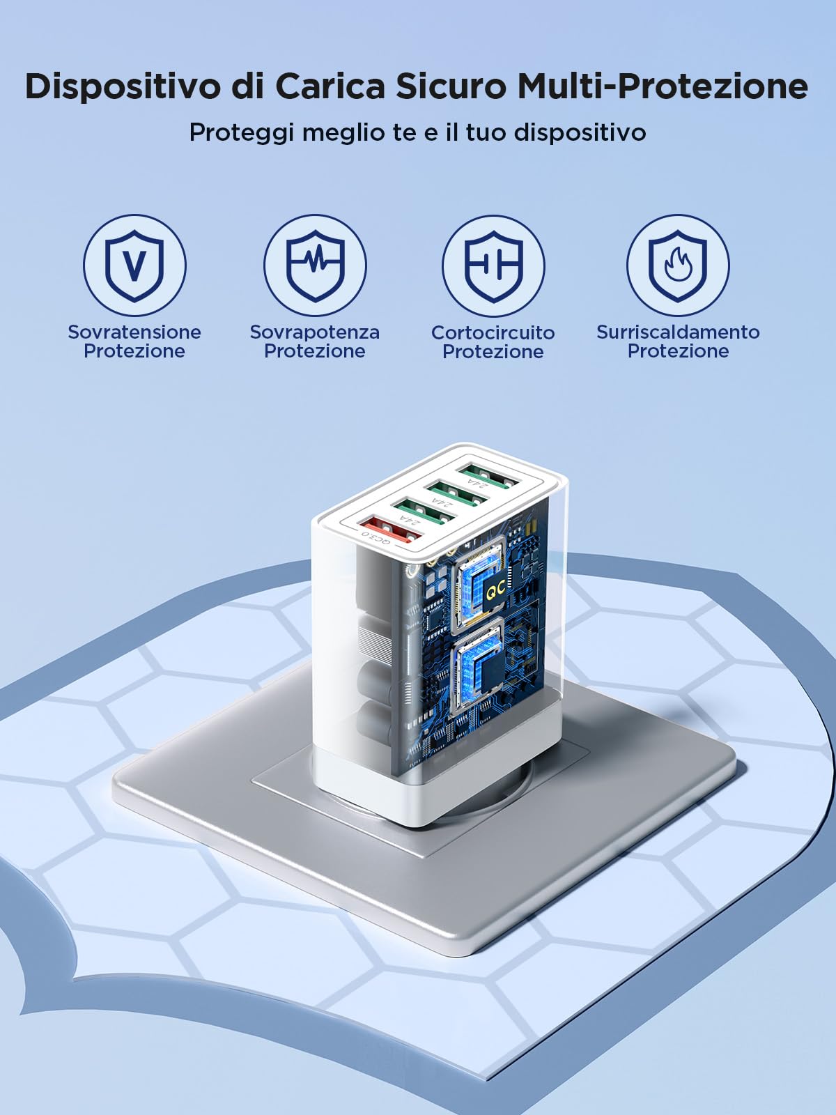 Caricatore USB, 4 Porte Caricatore USB da Muro 33W QC 3.0 Carica Rapida CaricabatterieUSB Multiplo Alimentatore PresaUSB per iPhone 15 14 13 12 11 X, Samsung Galaxy S21 S20 A71 A51, Xiaomi, Huawei
