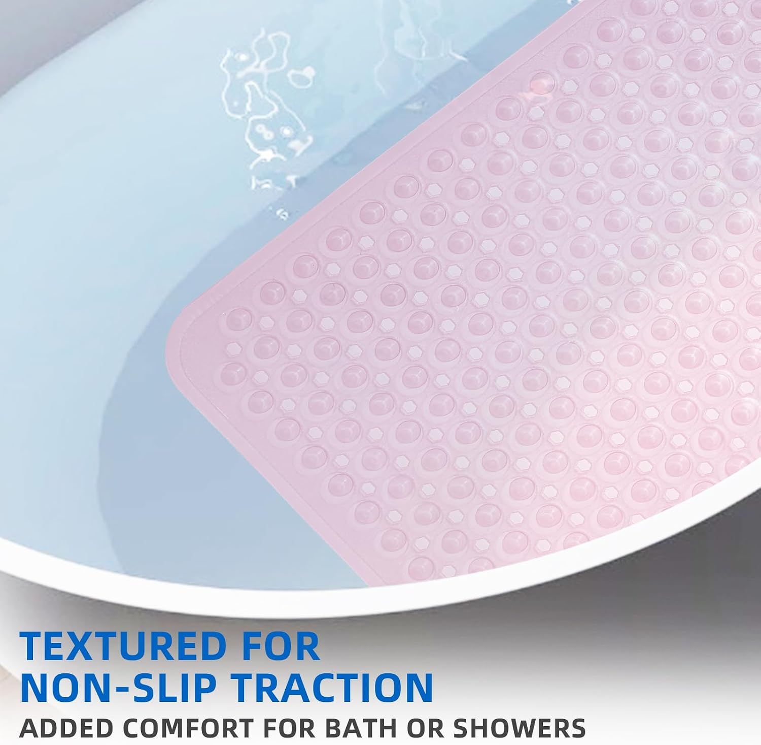 MOONFLY Shower and Bathtub Mat,40x16 Inches,Extra Long Non Slip Mats with Suction Cups and Drain Holes, Machine Washable and Anti Slip Bathmats, Bathroom Mats for Tub Nonslip (Clear Pink)
