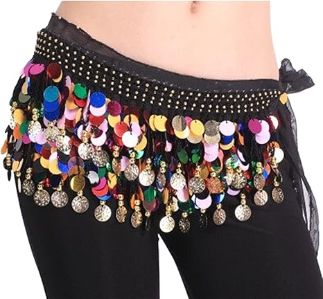 Amazon Co Jp チャーム 1ピース腹ダンスベルトベリーダンスヒップスカーフ女性腹ダンスシフォンカラーシギンズベルトガールズベリーダンスコスチューム Color Black Size 150cm スポーツ アウトドア