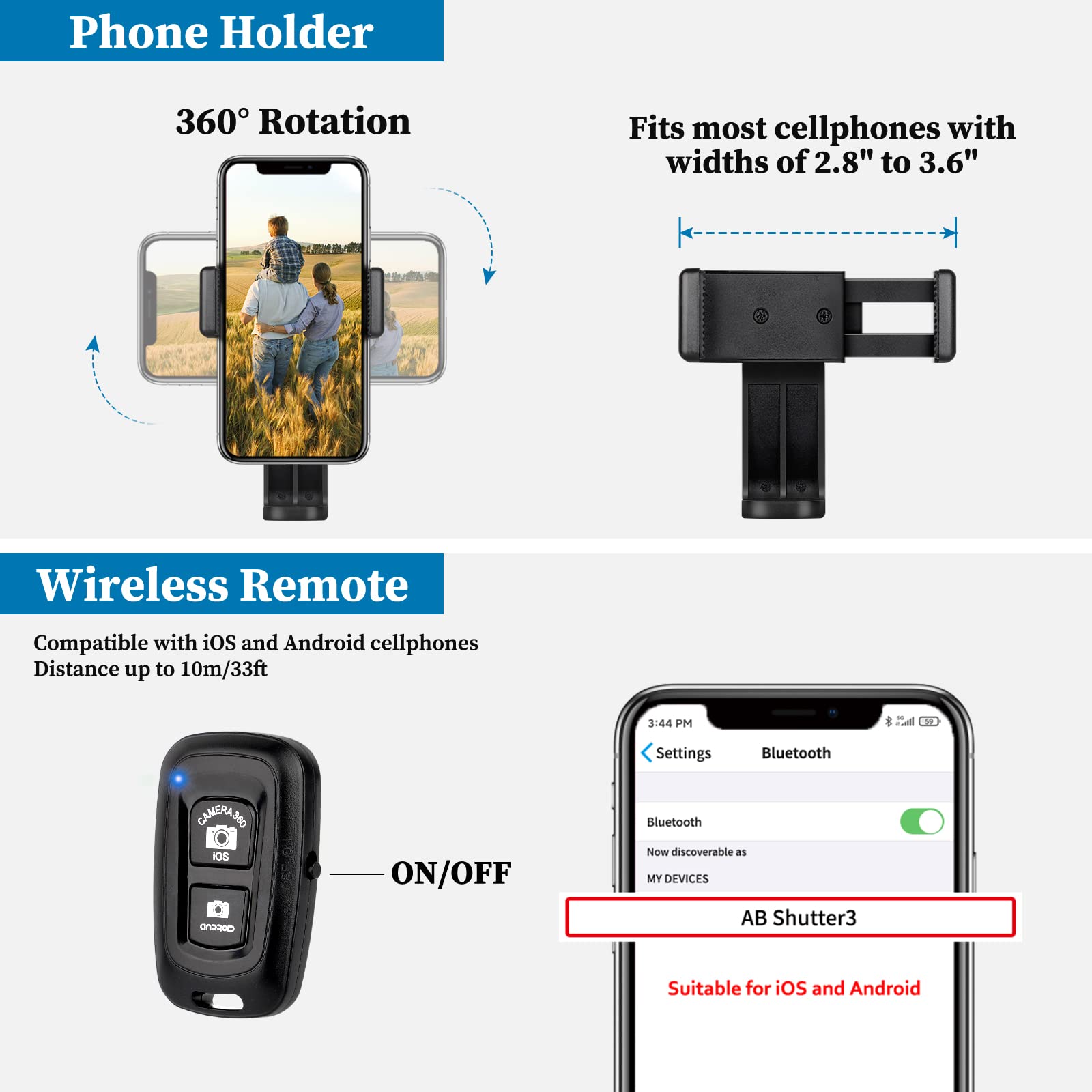 JOILCAN Treppiede Fotocamera, 171cm Alluminio Treppiedi Smarthphone con Staccabile Testa & Supporto per Telefono & Telecomando, Treppiede in Alluminio Leggero per iPhone/Samsung/Huawei/Xiaomi