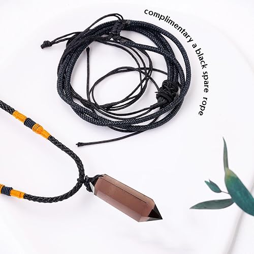 Miniatura 5 de Runyangshi Colgantes de cristal curativo de cuarzo ahumado, collar de cuarzo de cristal natural de doble punta, 6 piedras facetadas para meditación